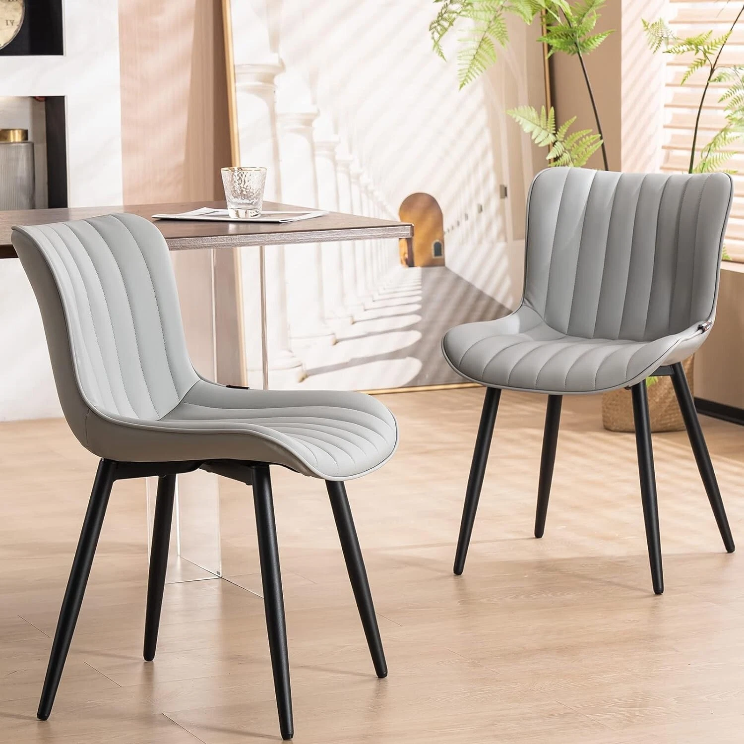(2) YOUNUOKE GREY DINING CHAIRS MID CENTURY MODERN